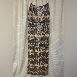 Chaps Blush and Metallic Soutache Embroidered Evening Dress Prom Wedding Sz 14